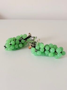 Pair of Vintage Art Glass Chinese Jade Green Glass Grape Bunches MCM 1950s